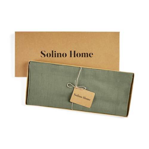 Pure Linen Table Runner - 14x48 Inch Oil Green Woven Fete, Handcrafted, EcoCertified