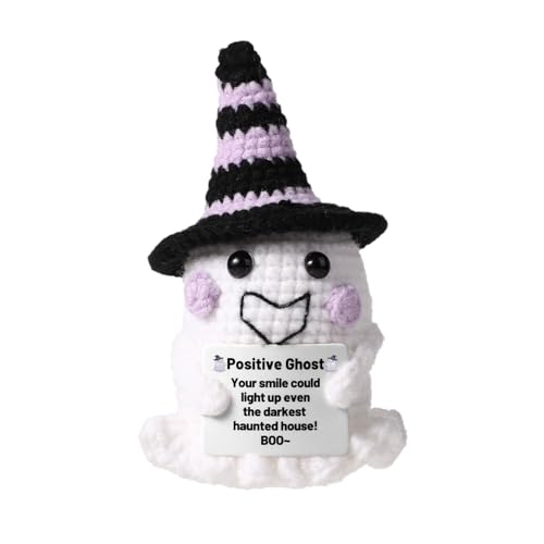 Halloween Crochet Ghost Decor with Witch Hat - Party Favor & Table Ornament