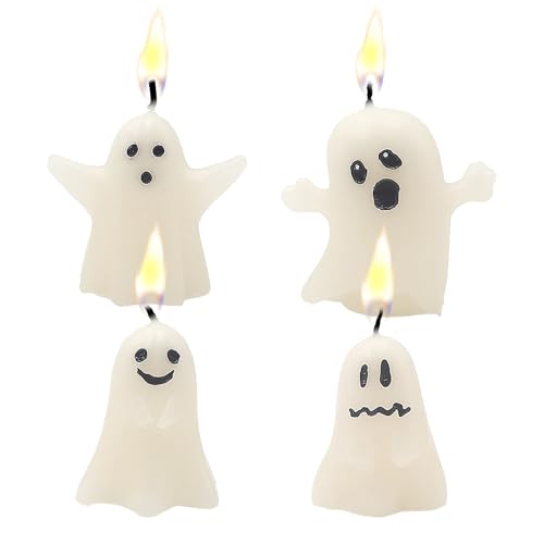 Halloween Ghost Candles Set - 4 Cute Votive Candles for Fall & Halloween Decor - Style 4