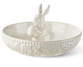 Easter Ceramic Bunny Candy Dish - Floral Decorative Bowl for Spring Celebrations, 8 Inch, Cream White