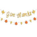 Thanksgiving Banner Set with Glitter 'Give Thanks' & Fall Leaf Garland - DIY Party Decorations