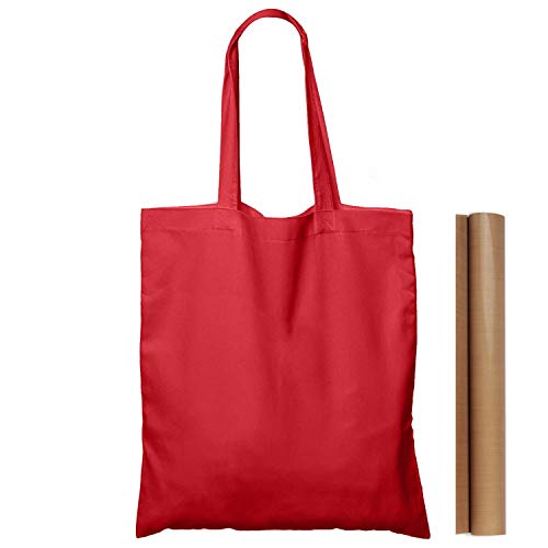 Medium Red Cotton Tote Bag - 15x16 Inches, Heat Transfer Friendly with Teflon Sheet