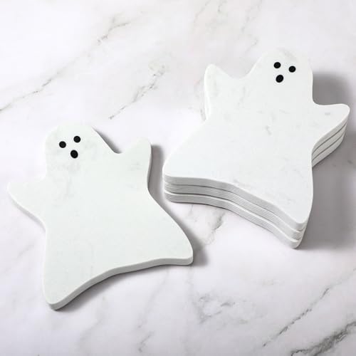 Halloween Ghost Marble Coasters Set - White, 4 Pieces, 4.7 x 3.9 Inches