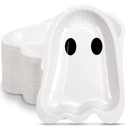 Ghost Halloween Paper Plates 9 Inch Disposable Party Dinnerware - 100 Pcs, White