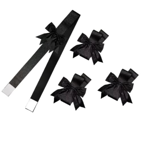Black Holiday Ribbon & Bow Set for Cabinets - 4 Pcs Festive Wreath Decorations