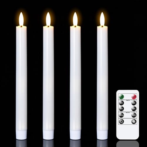 Wondise 4 Pack Flameless Taper Candles with Remote & Timer - White