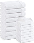 White Kitchen Towels and Dishcloths Set of 16 - Cotton Waffle Weave, Absorbent & Durable