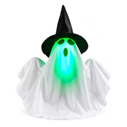 Animated Halloween Ghost Decoration with Sound & Green Face Glow - Interactive Spooky Decor