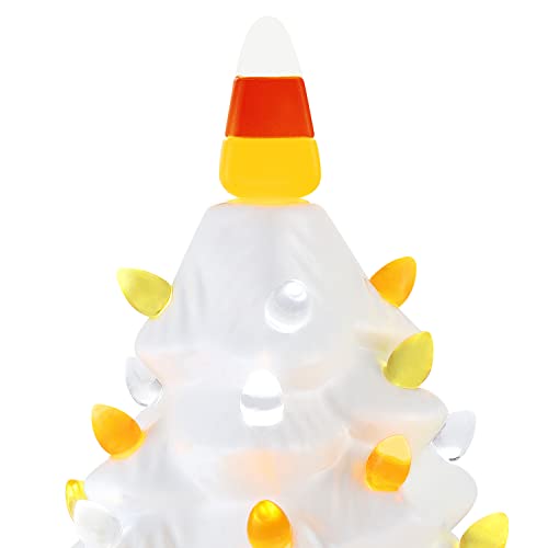 12-Inch Ceramic Candy Corn Halloween Tree with LED Lights - Nostalgic Tabletop Decoration