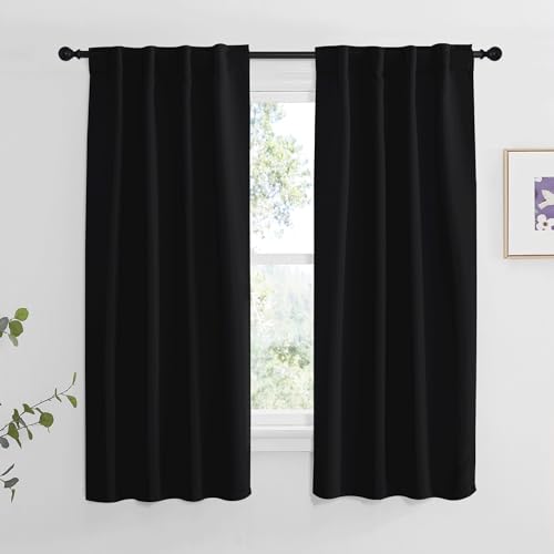 NICETOWN Blackout Curtains - 34x63 Inches, Pack of 2, Black, Light Blocking & Thermal Insulated