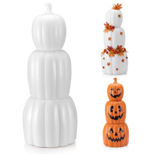 Halloween Stacked Plastic Pumpkin Decoration - DIY White Fall Decor, 29.7 inch