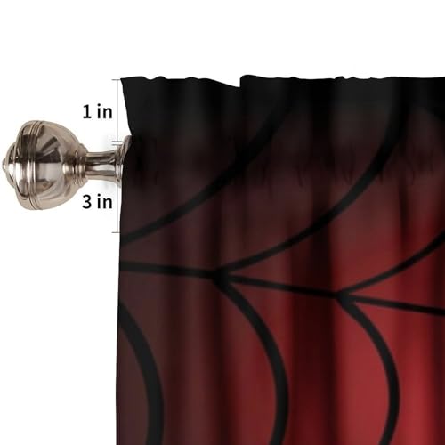 Halloween Kitchen Valances - Red & Black Spider Web Window Curtains, 54x18 Inches, Small Window Treatment, Rod Pocket Design