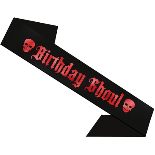 Gothic Birthday Sash with Skulls and Red Lettering - Halloween Party Decor