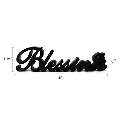 Black Wooden Blessings Sign - Free Standing Wall Art Decor 16 x 4 1/4 Inches