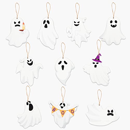 Halloween Ghost Wooden Ornaments Set - Flying Ghost Party Decorations & Wall Hangings