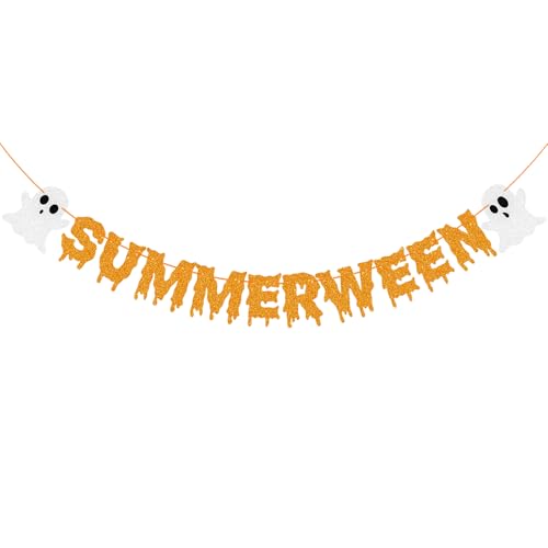 Summerween Banner Decorations Spooky Halloween Party Garland - Glitter Orange