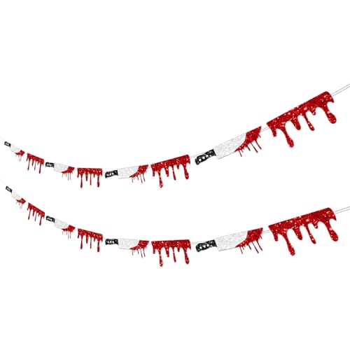 Halloween Blood Drip Banner Garland with Glitter Knife - Red Silver Black Variation