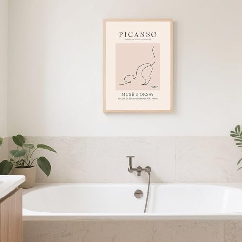 Line Cat Wall Art Picasso Abstract Line Drawing Canvas Print - 16x12 Inch