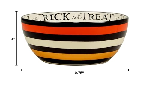 Halloween Deep Ceramic Serving Bowl - 110 oz with Colorful Stripes & 'Trick or Treat' Rim
