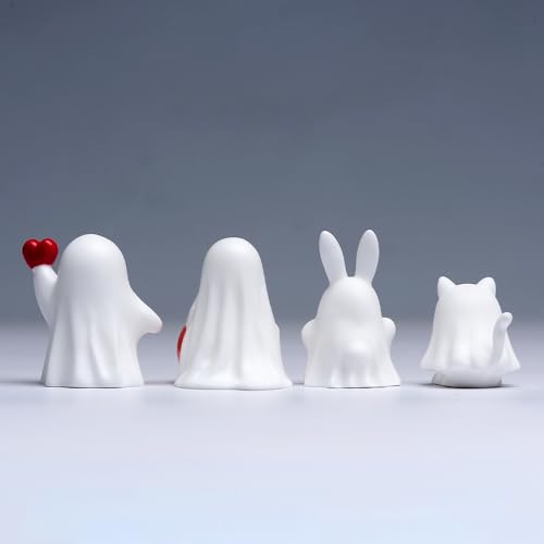 Halloween Ghost Mini Figurines Set - Cute Spooky Tabletop Decor & Party Favors