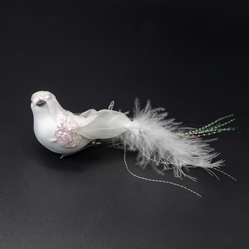 Set of 6 Artificial White Doves with Glitter for Christmas Tree Decor