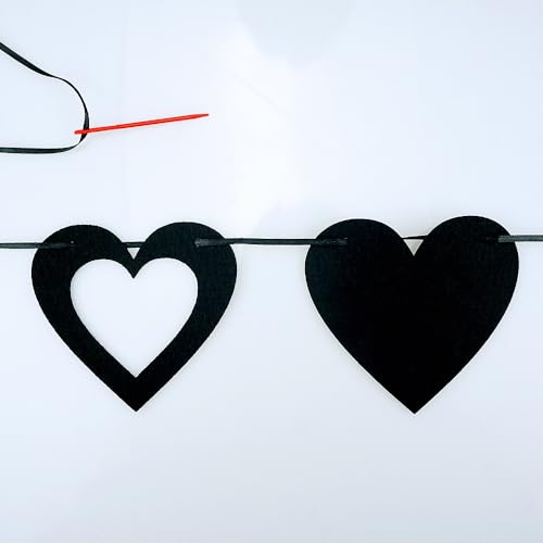 Black Felt Heart Garland Banner for Gothic Party & Wedding Decor - 2 Pack