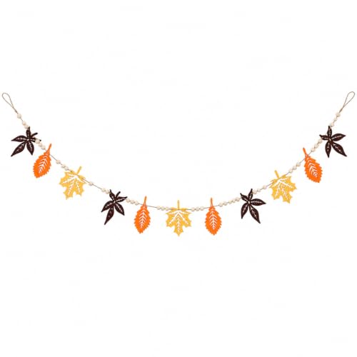 Fall Leaf Garland with Wood Beads - Rustic Thanksgiving Fall Decor