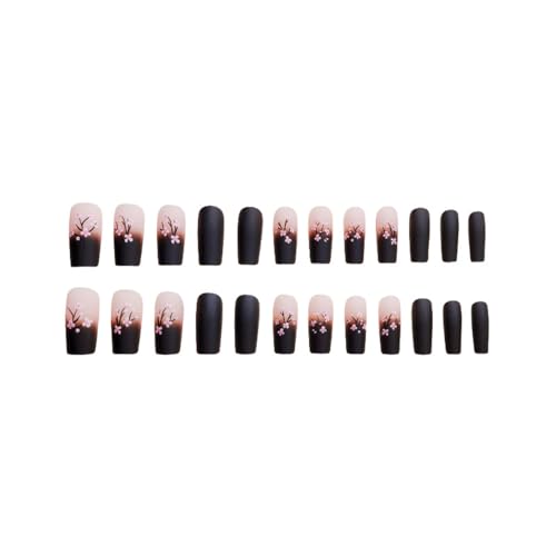 CEWEWP Fall Pink Black Gradient Square Coffin Press-On Nails A1 - 24PCS False Nails for Women
