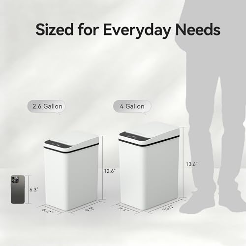 FRESHLIX 4 Gallon Touchless Bathroom Trash Can with Lid - White, Battery Operated