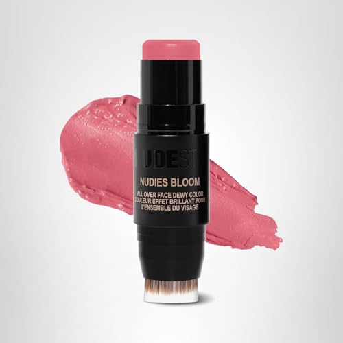 Nudestix Nudies Bloom All Over Dewy Color – 3-in-1 Cream Blush Stick for Cheeks, Eyes & Lips with Built-In Brush | Sheer, Glossy Finish | Vegan, Long-Wear, Multi-Use Makeup (Bohemian Rose)