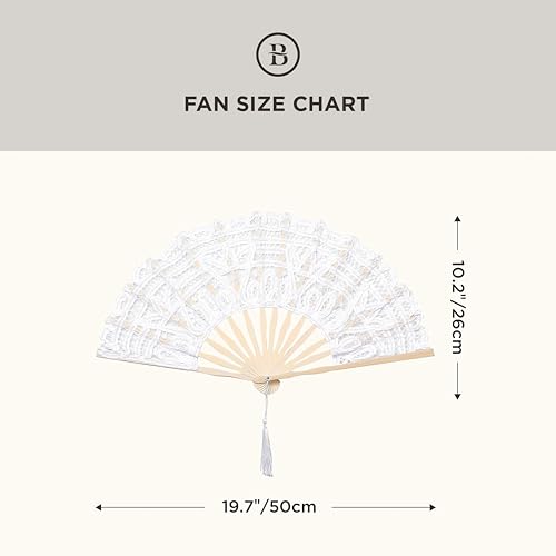 White Cotton Lace Folding Hand Fan with Bamboo Frame for Wedding & Party - Pack of 2 (Variation: One Size)