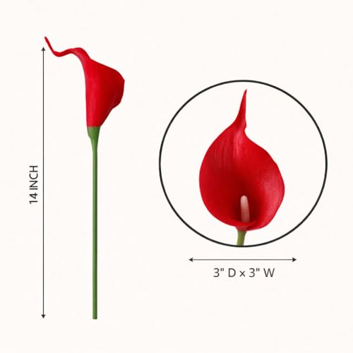 Artificial Calla Lily Flowers Set - Red, 20 Stems, Real Touch, 14 Inches