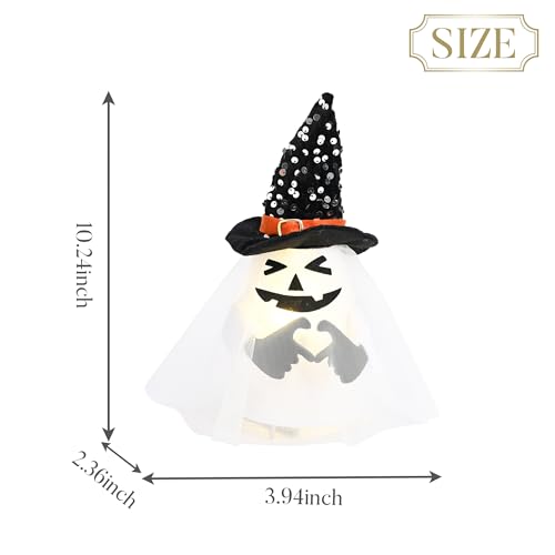 Halloween Ghost Tree Topper with Timer & Lights - 10.5 Inch Indoor Christmas Decor