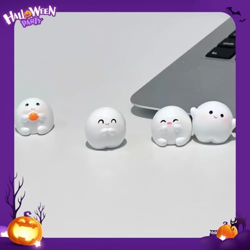 White Ghost Mini Figurines Set Car Dashboard Decor - 6PCS Whimsical Interior Accessories