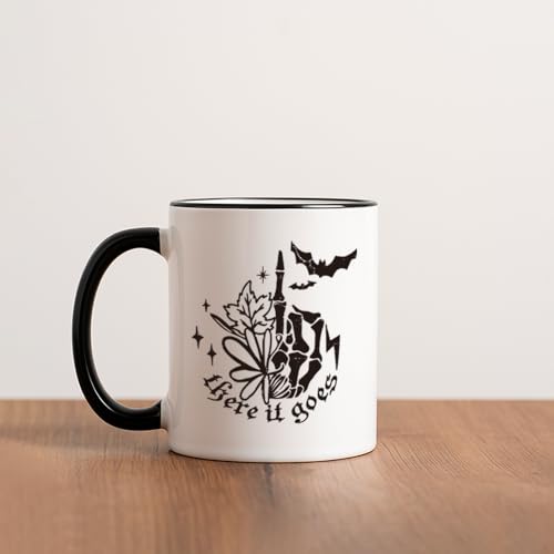 Halloween Skeleton Skull Mug - Spooky Dark Humor Ceramic Coffee Cup 11oz
