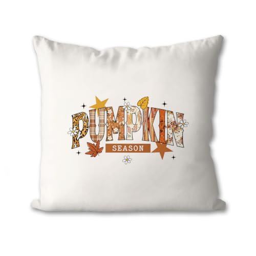 Fall Pumpkin Throw Pillow Cover 18x18 - Autumn Decor, Linen Texture - Fall4