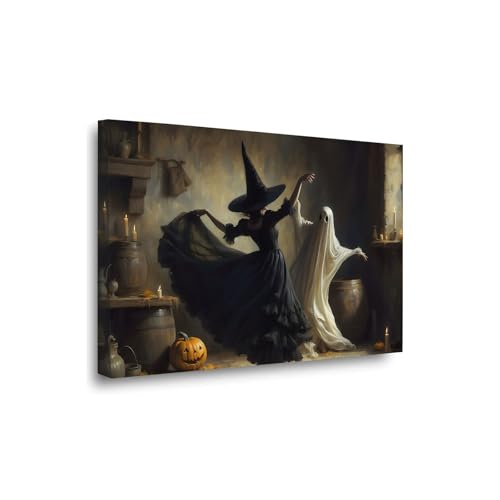Ghost and Witch Dancing Wall Art - 8x12in Framed Halloween Decor