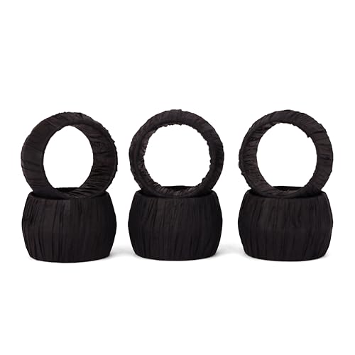 Handmade Raffia Napkin Rings Set of 6 Black - Rustic Table Decor, Gift