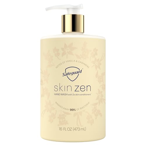 Safeguard Liquid Hand Soap, Skin Zen, Washes Away 99% Bacteria, Made with Natural Moisturizers & 2X Skin Conditioners, Safeguarding Families, PH Balanced Formula, Vanilla & Cashmere Scent, 16 oz