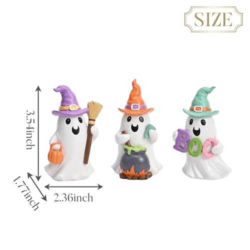 Pastel Halloween Ghost Decorations Set - 3 Resin Figurines for Home & Tabletop Spooky Decor