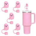 Halloween Ghost Silicone Straw Covers - Pink Reusable Tumbler Straw Topper (Variation: Cute Ghost)