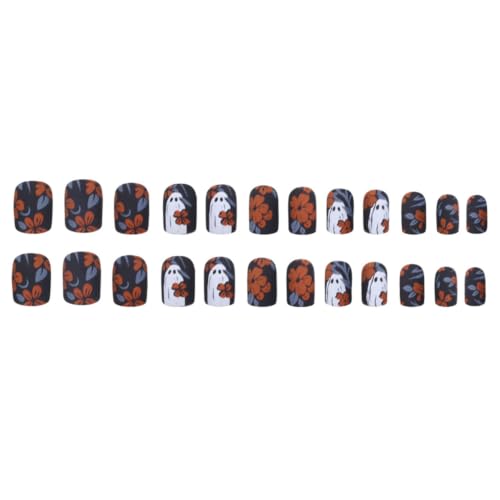 Halloween Press On Nails Medium Square Matte Black 24P - Black-9