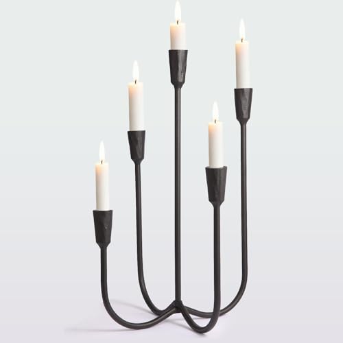 Black Cast Iron 5-Arm Candle Holder Candelabra for Wedding & Home Decor - 17.6 Inch