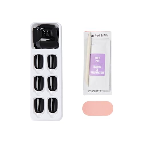 Press-On Black Nails Kit - 33 Piece Short Squoval Gel Finish with Application Tools - Variation of All Black