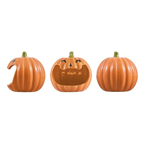 Orange Pumpkin Ceramic Candy Bowl Holder with Large Opening Halloween Decor