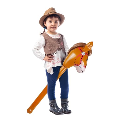 2PCS Inflatable Pony Stick Horse for Party Decorations and Costumes - Brown, 37 Inches