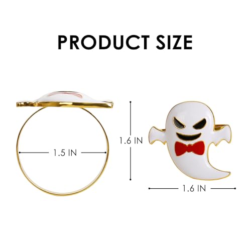Wonlex Halloween Ghost Napkin Rings Set of 6 - White Table Decor with Elf Variation
