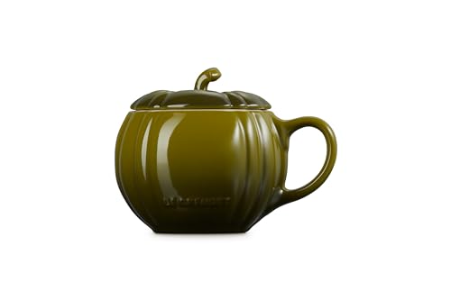 Le Creuset Pumpkin Mug with Lid - 14 oz Olive Stoneware