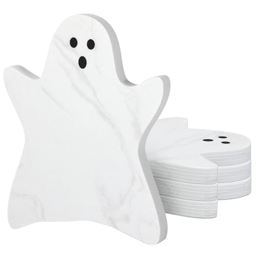 Halloween Ghost Marble Coasters Set - White, 4 Pieces, 4.7 x 3.9 Inches