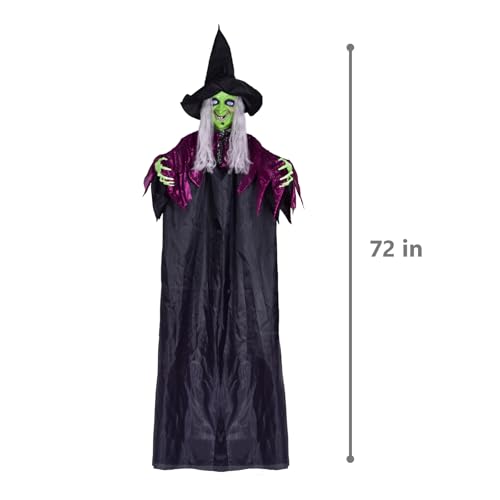 72-Inch Hanging Halloween Witch Decor with Glowing Eyes - Outdoor Haunted House Prop